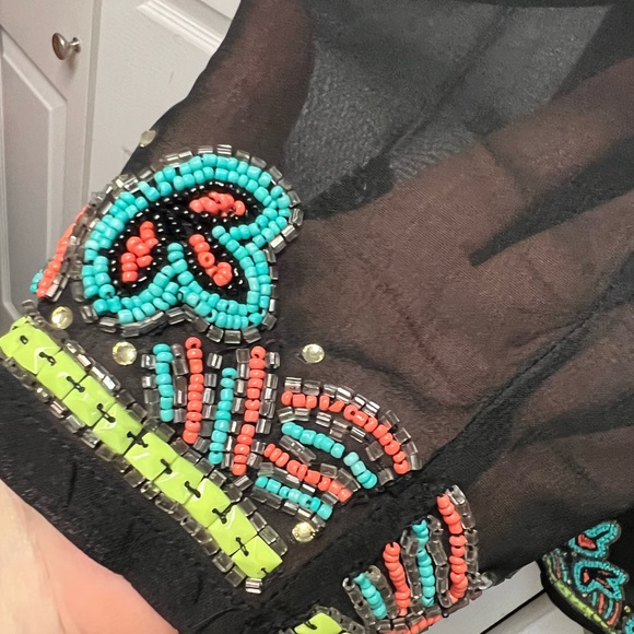 Lucky & Coco Beaded black Coverup/ Tunic Sheer Stunning Colorful Hand Beading - Picture 2 of 12
